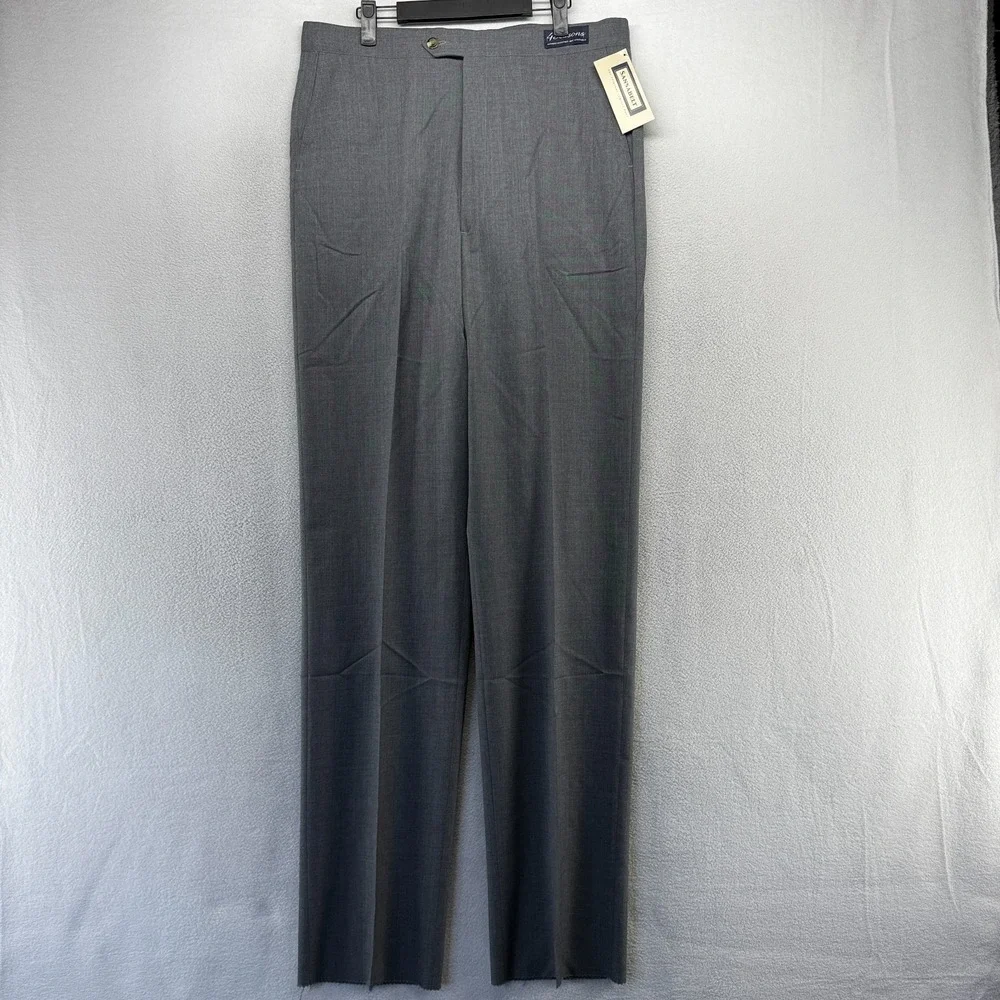 Vintage Sansabelt Dress Pants men's 36 Gray Trousers Unhemmed Wool Hook NEW